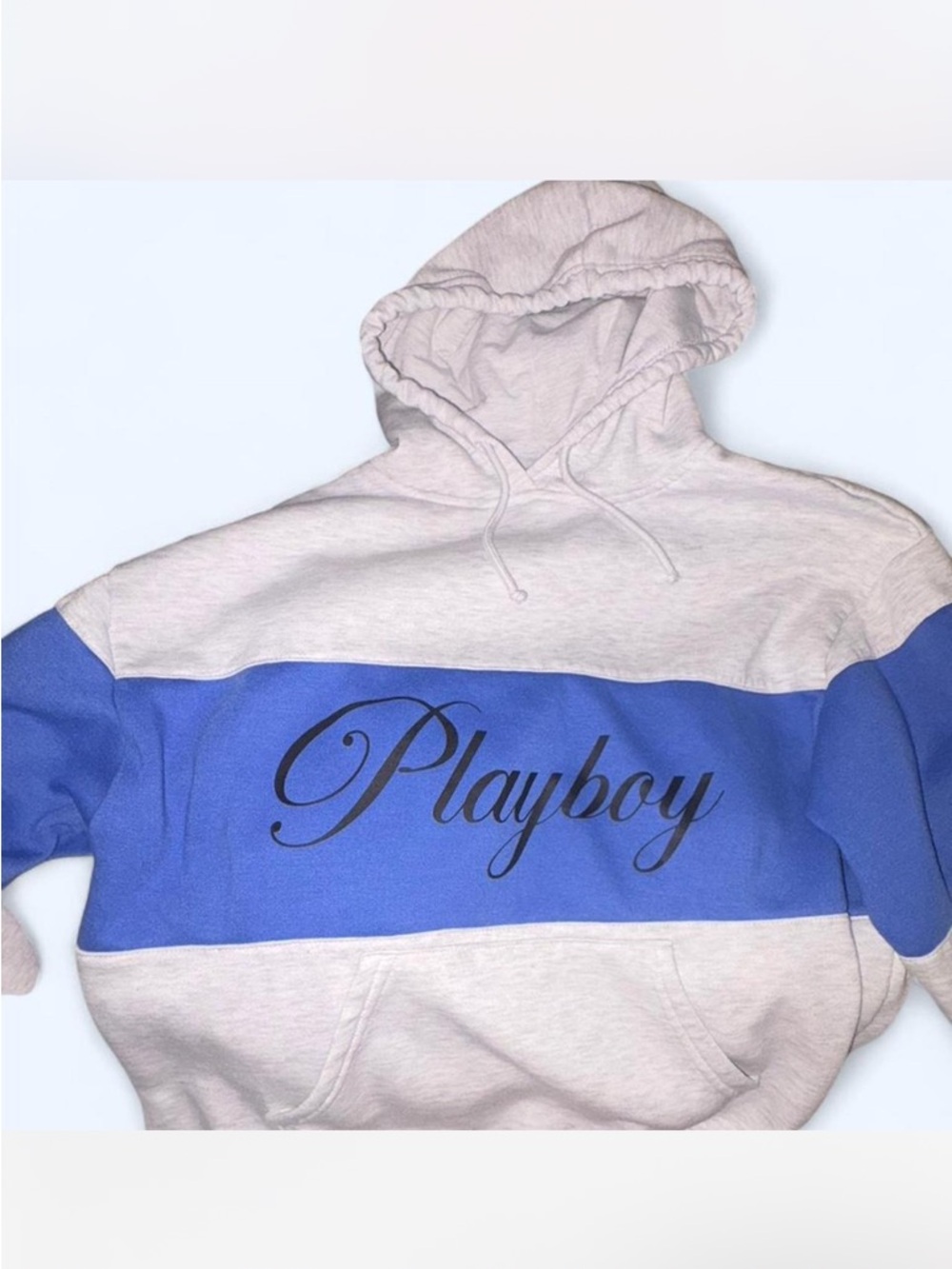PLAYBOY Gray and Blue Logo Hoodie